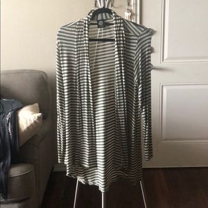 Bobeau Green/White Stripe Cardigan